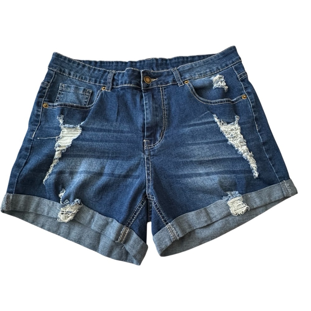 Blue Jean Shorts. Distressed Details. Like New! XLg. Great Elasticity and Soft.